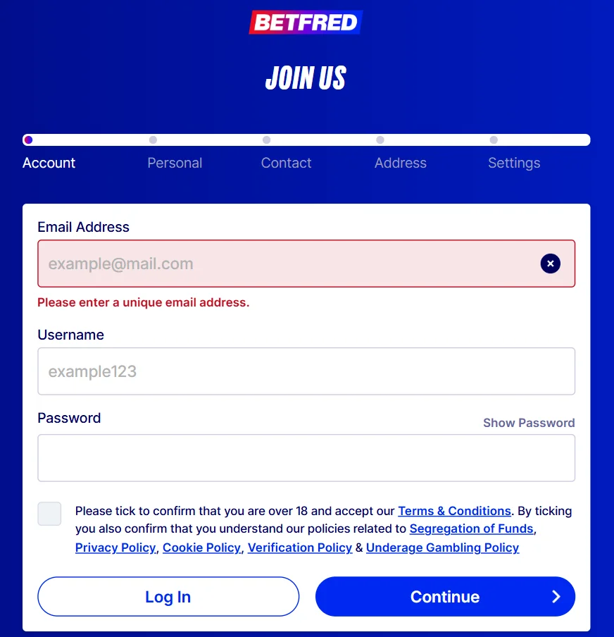 Betfred Casino Sign up